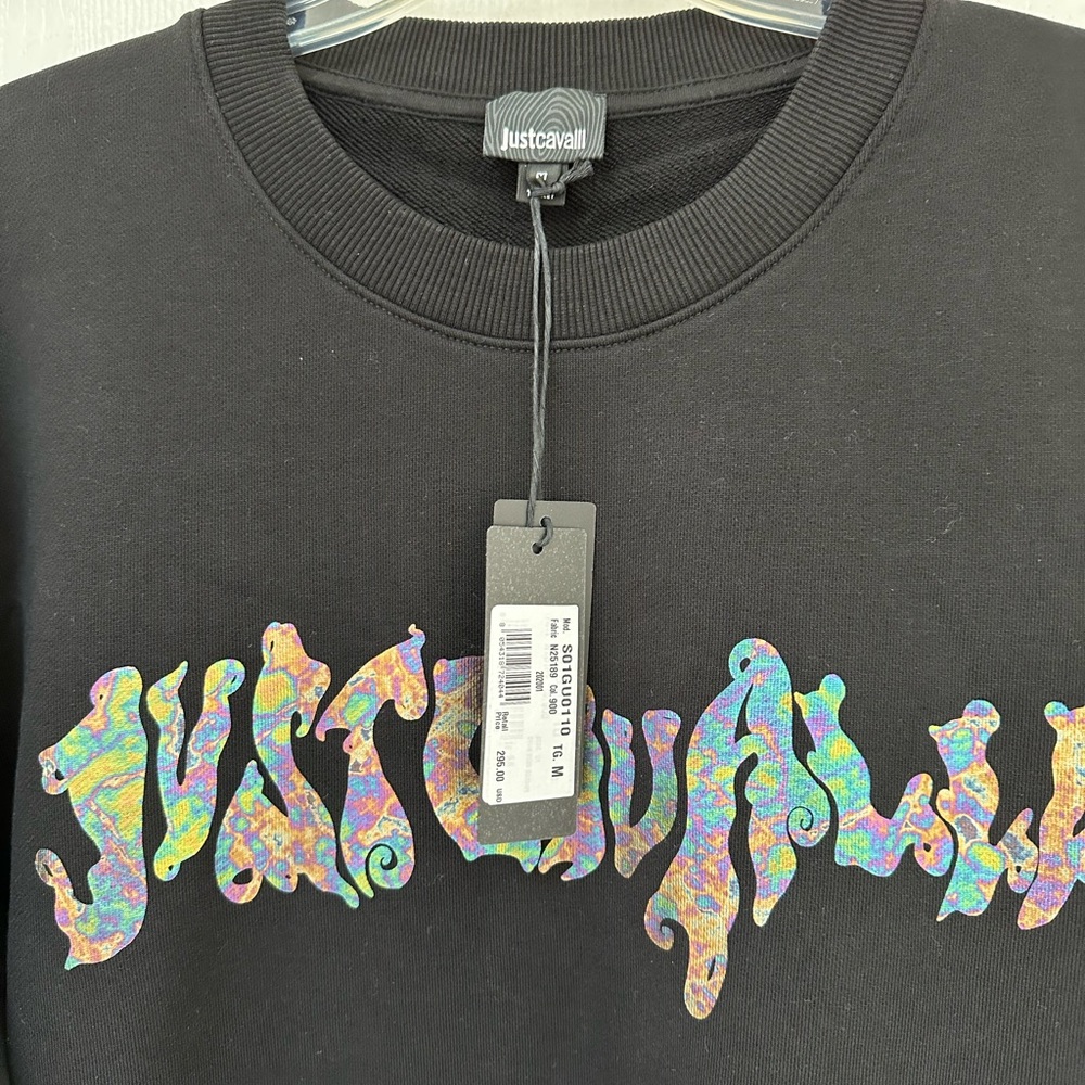 New Just Cavalli Black Sweatshirt with Iridescent Logo